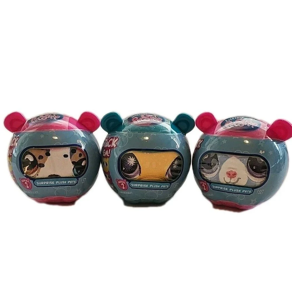 3 Littlest Pet Shop Surprise Plush Pets Yellow/Lt Blue/White & Tan Brand New